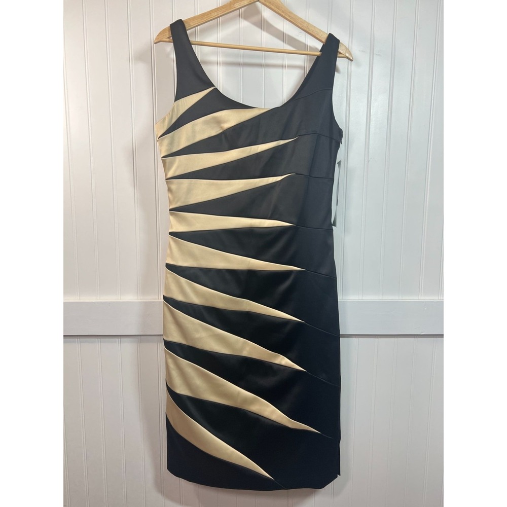 Signature by Sangria Sheath Dress Black Tan Geometric Celestial Sleeveless Sz 10